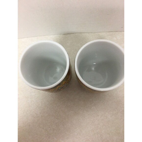 Vintage Mun Shou Yellow Chinese Porcelain Floral 2 Sake Tea Cups - Picture 3 of 4